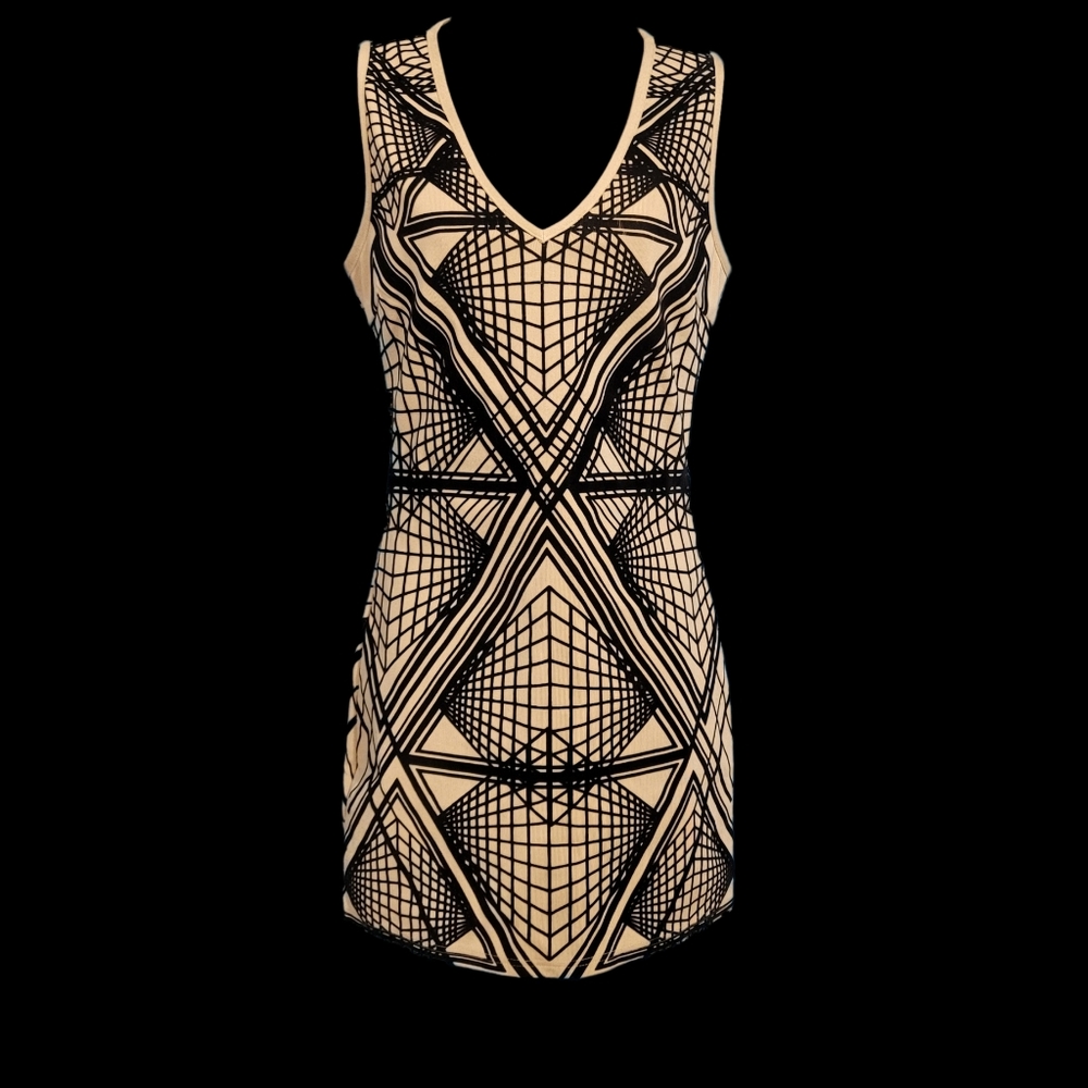 Nude x Grey Abstract Bandage Bodycon Dress